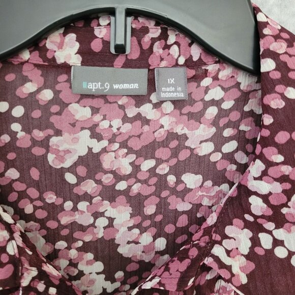 Apt 9 Pintuck Flutter Sleeve Blouse Womens 1X Semi Sheer Classy Silky Career - Picture 2 of 8